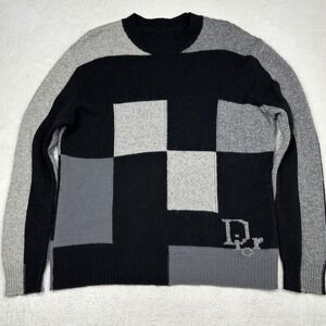 Christian Dior Cashmere Sweater Black Grey Patchwork Intarsia 844S94AM025 Size 6